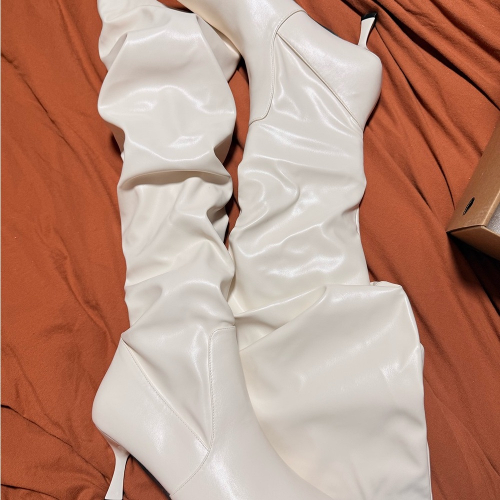 Women's Over-the-Knee White Slouch Stiletto Boots